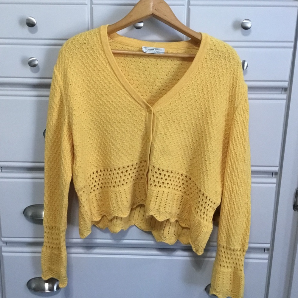 🦋SALE🦋 ST. JOHN SPORT Sunflower Yellow Knit Wool Blend Cropped Sweater M/L